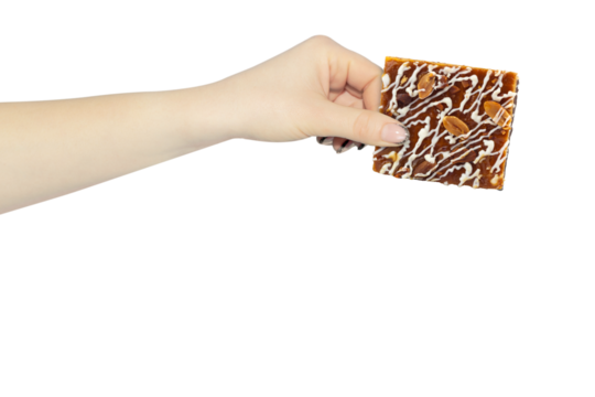 cake in hand isolated from background, concept to pass or throw away