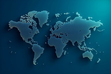 Dotted world map on a blue background in an artistic illustration
