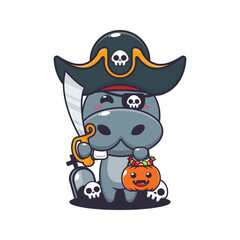 Pirates hippo in halloween day cartoon illustration.