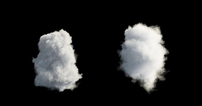 Clouds. Appearance and disappearance. 3D generated animation fx. Has alpha channel (ProRes) for easy compositing.