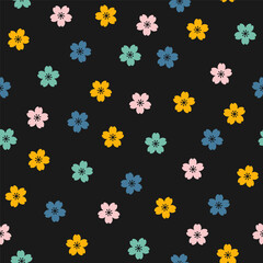 Seamless pattern with colorful flower and black background