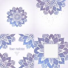 Set of design elements with violet flower mandala - 641666864