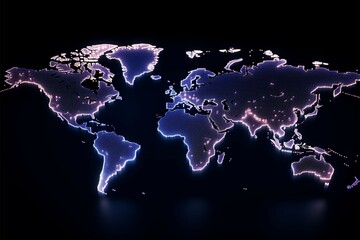 Fototapeta na wymiar Neon dots shape world map, vividly portraying the essence of globalization