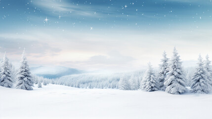 Festive Snowy Landscape Merry Christmas Background, with copy space