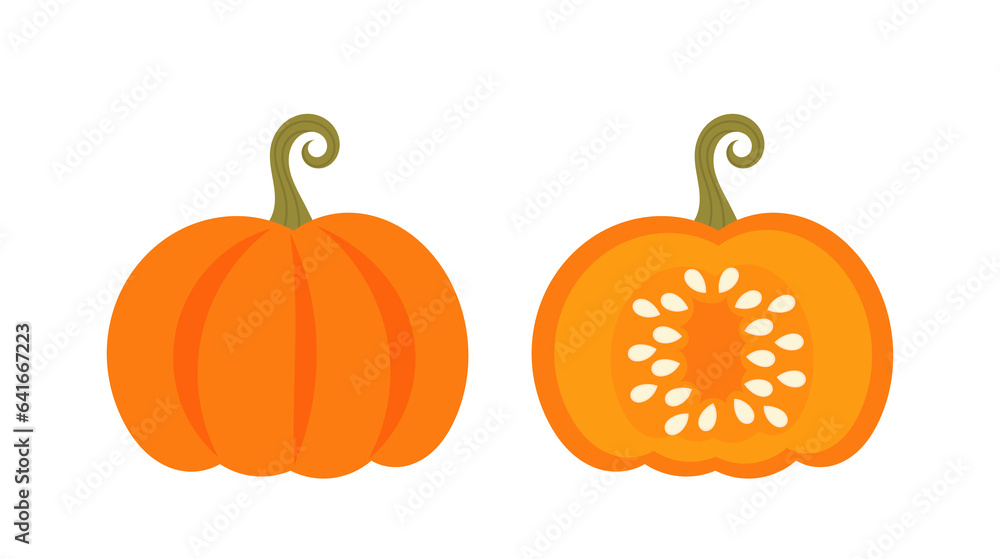 Wall mural pumpkin icons, cut pumpkin with seeds inside on transparent background. png illustration. - Wall murals