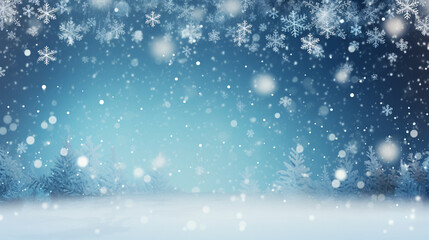 Fototapeta premium Shimmering Snowfall and Winter Wonderland Merry Christmas Background, with copy space