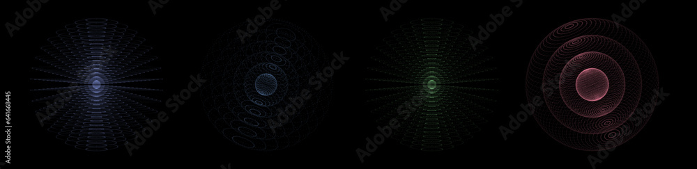 Poster vector set sci-fi sphere with particles and lines. concept network connection. frame sphere. abstrac