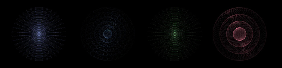 Vector set sci-fi sphere with particles and lines. Concept network connection. Frame sphere. Abstract technology background.