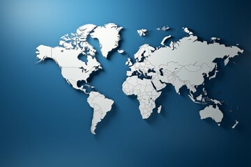World map set against a striking blue banner background