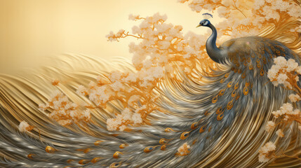 Pav&atilde;o decorativo  e muito estilizado pintado a ouro e prata.