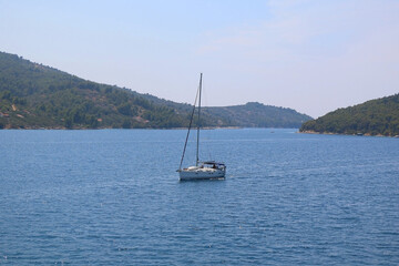 Obraz premium Sailing boat and beautiful Adriatic sea landscape in Croatia.