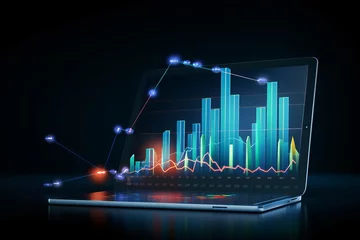 Foto op Plexiglas Business 3d tablet virtual growth arrow financial graph on digital technology strategy background with finance data marketing chart analysis report, Generative AI © Picture Perfection