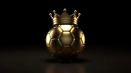 Foto op Canvas Gold soccer ball or football isolated on black 3d illustration dark background with sport winner championship tournament and golden king crown competition trophy champion cup, Generative AI © Picture Perfection