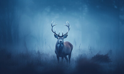 Deer Silhouetted Against Moonlit Backdrop