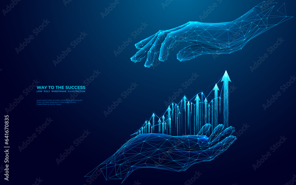 Aufkleber abstract digital businessman hands-holding growth chart in futuristic style. business partnership an