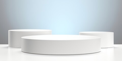 Modern white product stage display scene 3d podium png background of minimal geometric platform base or empty presentation round stand mockup and blank show pedestal soft clean floor, Generative AI