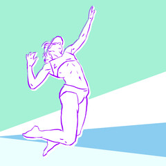 woman jumping vector for card decoration illustration