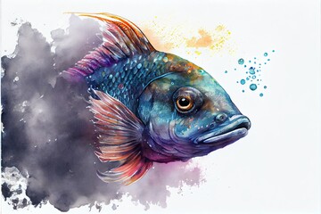 Fish watercolor portrait illustration on white background