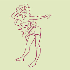 a long hair girl in a bikini vector for card illustration decoration