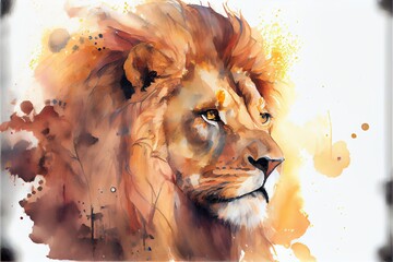 Watercolor illustration of lion head with splash effect