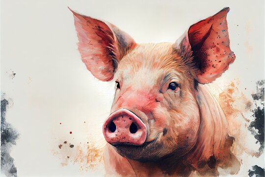 Sow female pig portrait. Watercolor illustration.