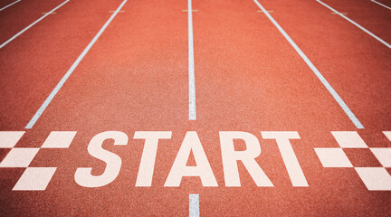 Start point on Running track. Concept of business competition, planning for business startup,...