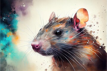 Mouse head portrait watercolor painting