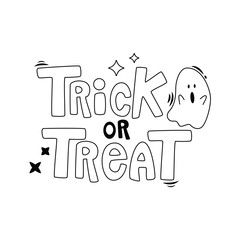 Halloween cartoon elements and lettering. Trick or treat. Line art.