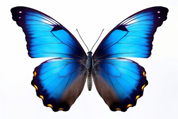 Very beautiful blue butterfly with spread wings isolated on a transparent background, Generative AI