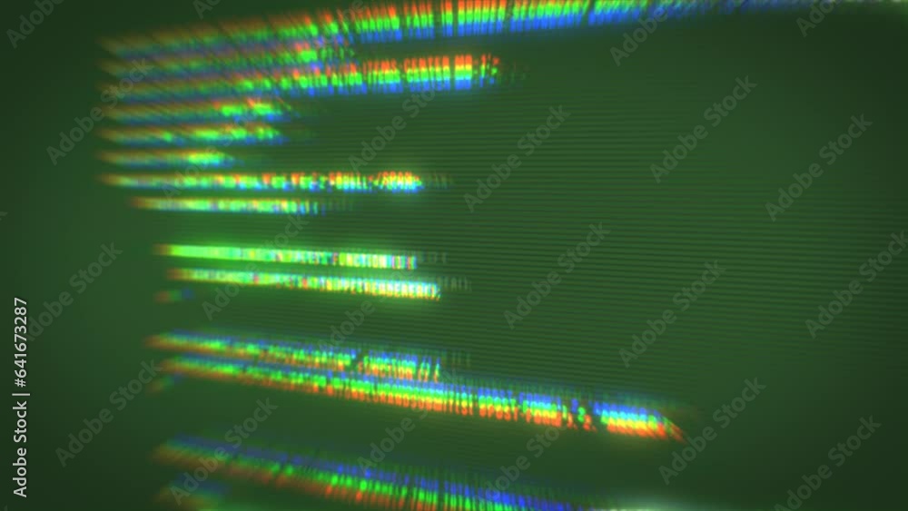 Aufkleber Typing a digital code by a programmer in a programming language, luminous letters and numbers. Making computer programs green background