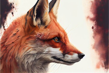 Red fox profile portrait. Watercolor painting.