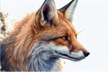 Red fox profile on white background. Watercolor painting.