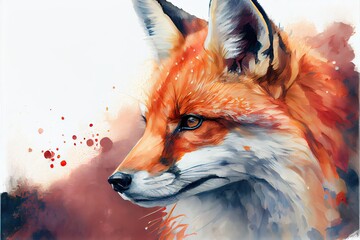 Watercolor portrait of beautiful red fox