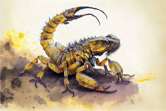 Yellow scorpion watercolor illustration