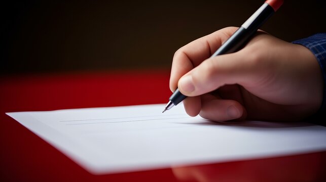 A Hand Holding A Pen Over A Piece Of Paper And Writing Something Down.