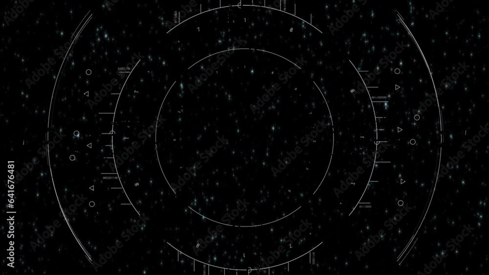 Poster spaceship hud display scanning luminous blinking stars. motion graphic for cyber and sci-fi technolo
