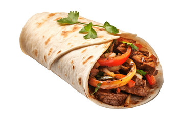 Authentic isolated mexican beef fajita on a cutout PNG transparent background