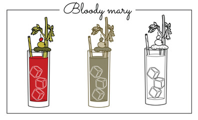 Alcohol drinks line art illustration. Vector illustration Bloody mary