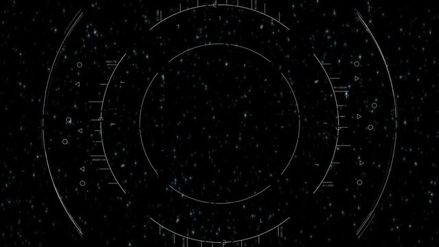 Spaceship Hud display scanning luminous blinking stars. Motion graphic for cyber and sci-fi technology concept