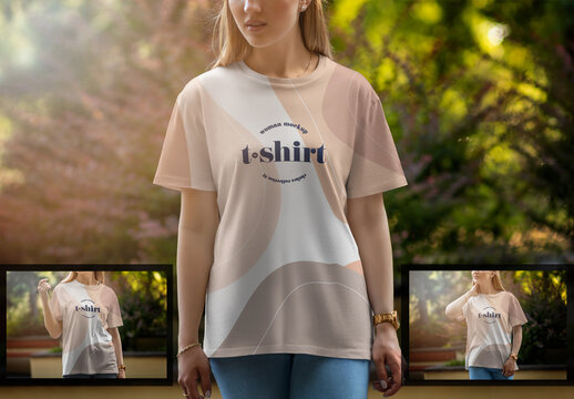 Mockup of a T-shirt With a Round Collar on a Young Girl