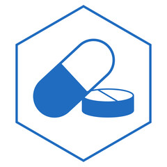 blue medical pills hexagon frame icon
