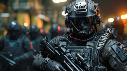 Futuristic Warfare A Team of Special Forces with Advanced Equipment