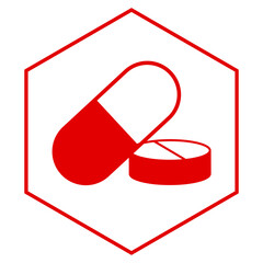 red medical pills hexagon frame icon
