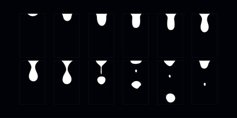 Water drop animation. 2d cartoon water drooping frame. Raindrop classic animated effect.