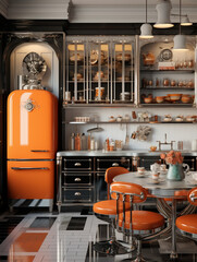 a kitchen in a art deco style apartment, created with Generative AI technology