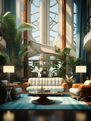 Fototapeta premium a living room in an apartment in art deco style apartment, created with Generative AI technology