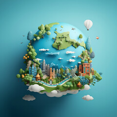 World Ozone Day creative concept art 3d paper cut style generative ai
