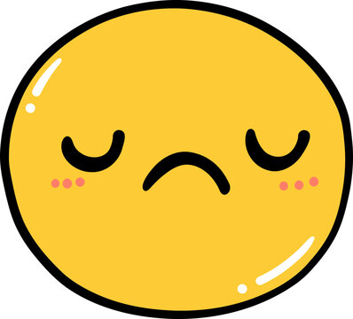 Cute sad emoji, kawaii emoticon doodle outline 