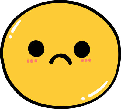 Cute sad emoji, kawaii emoticon doodle outline 