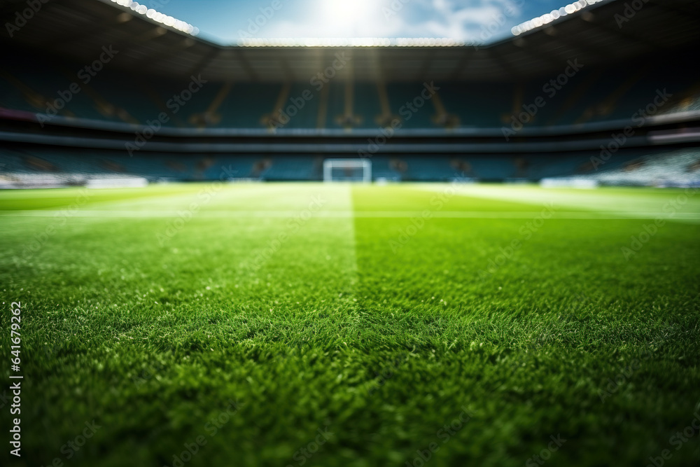 Aufkleber a close-up of a football field with fans in the stands background with empty space for text